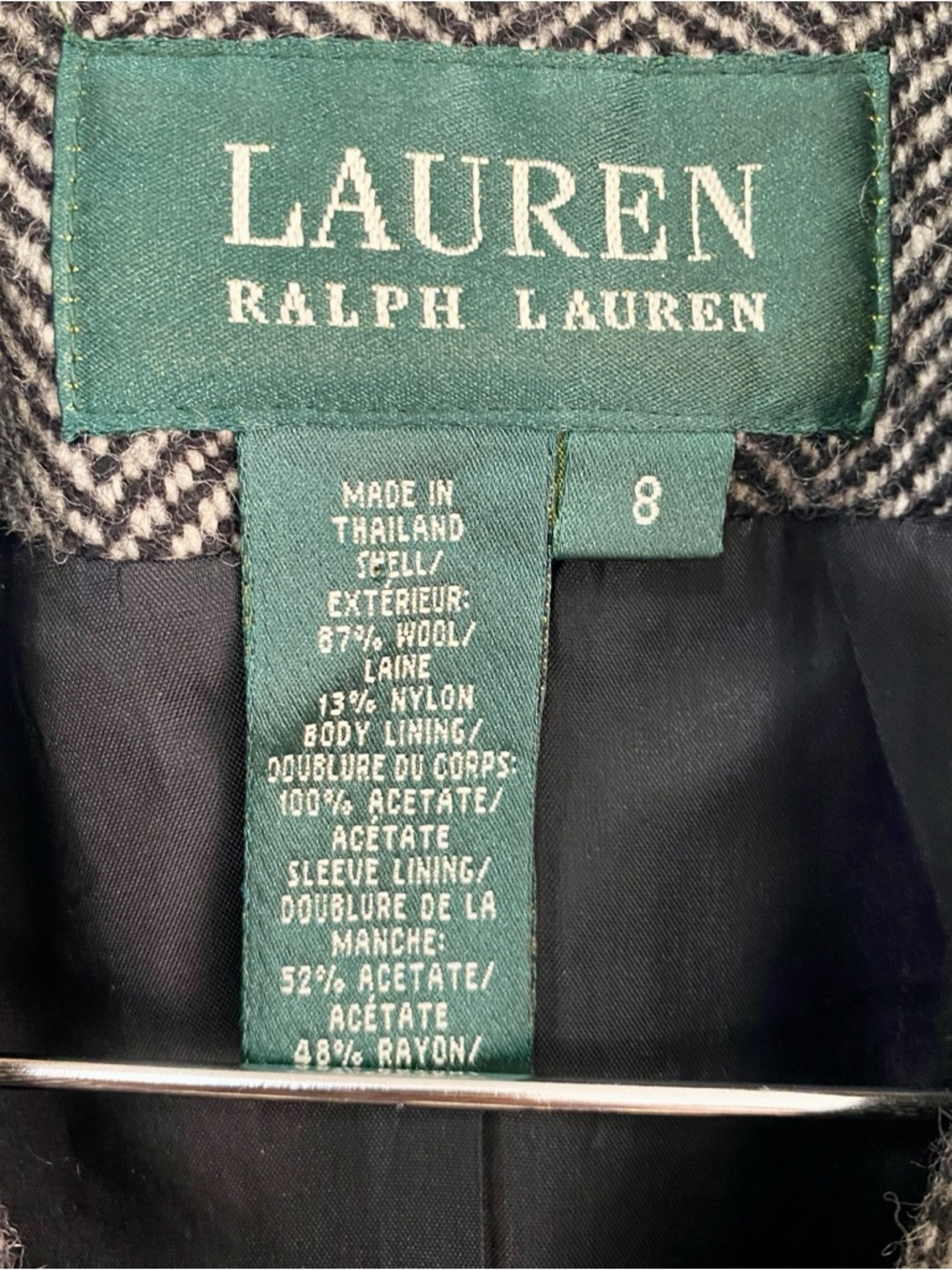 VTG 90s Lauren Ralph Lauren Herringbone Wool Blazer Jacket Y2K Black White Sz 8 - Picture 8 of 12